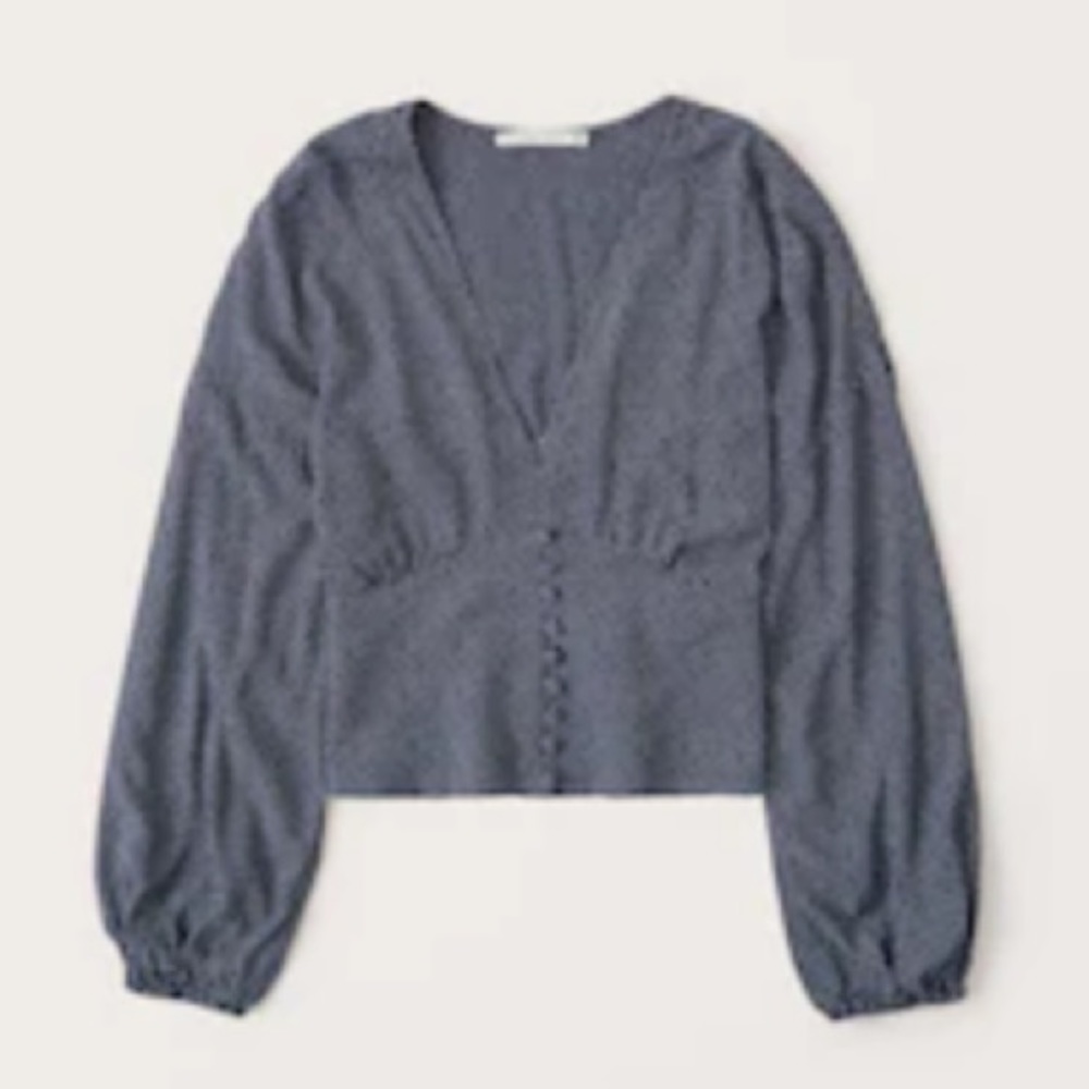 Abercrombie & Fitch Navy Blue Polka Dot Button-up Waisted Blouse XS NWT